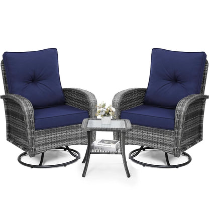 Luxury Outdoor Swivel Wicker Glider Patio Chairs with Table Set | Overstuffed Washable Cushions, Ideal for Porch, Balcony, Deck