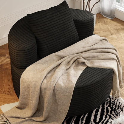 37.4" Oversized Boneless Chair Round, Chaise Lounge Boneless Accent Chair Indoor, Upholstered Corduroy Deep Seat Sofa Chair, No Assembly Required, for Living Room Bedroom Apartment