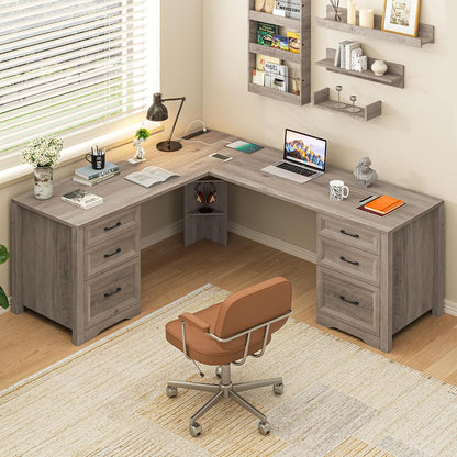 Farmhouse Home Office Desk with 6 Drawers