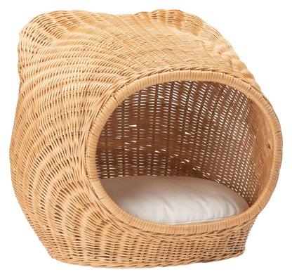 SAFAVIEH Home Collection Toru Honey Rattan/White Cushion Dome Cat Bed
