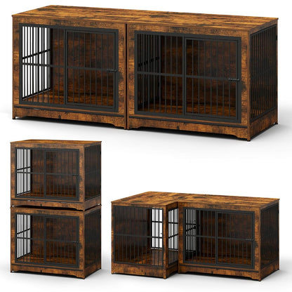 86" Double Dog Crate Furniture, Corner Dog Kennel Furniture