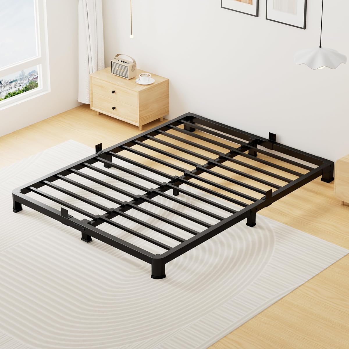 4 Inch Full Bed Frame Low Profile with Rounded Legs, Easy Assembly