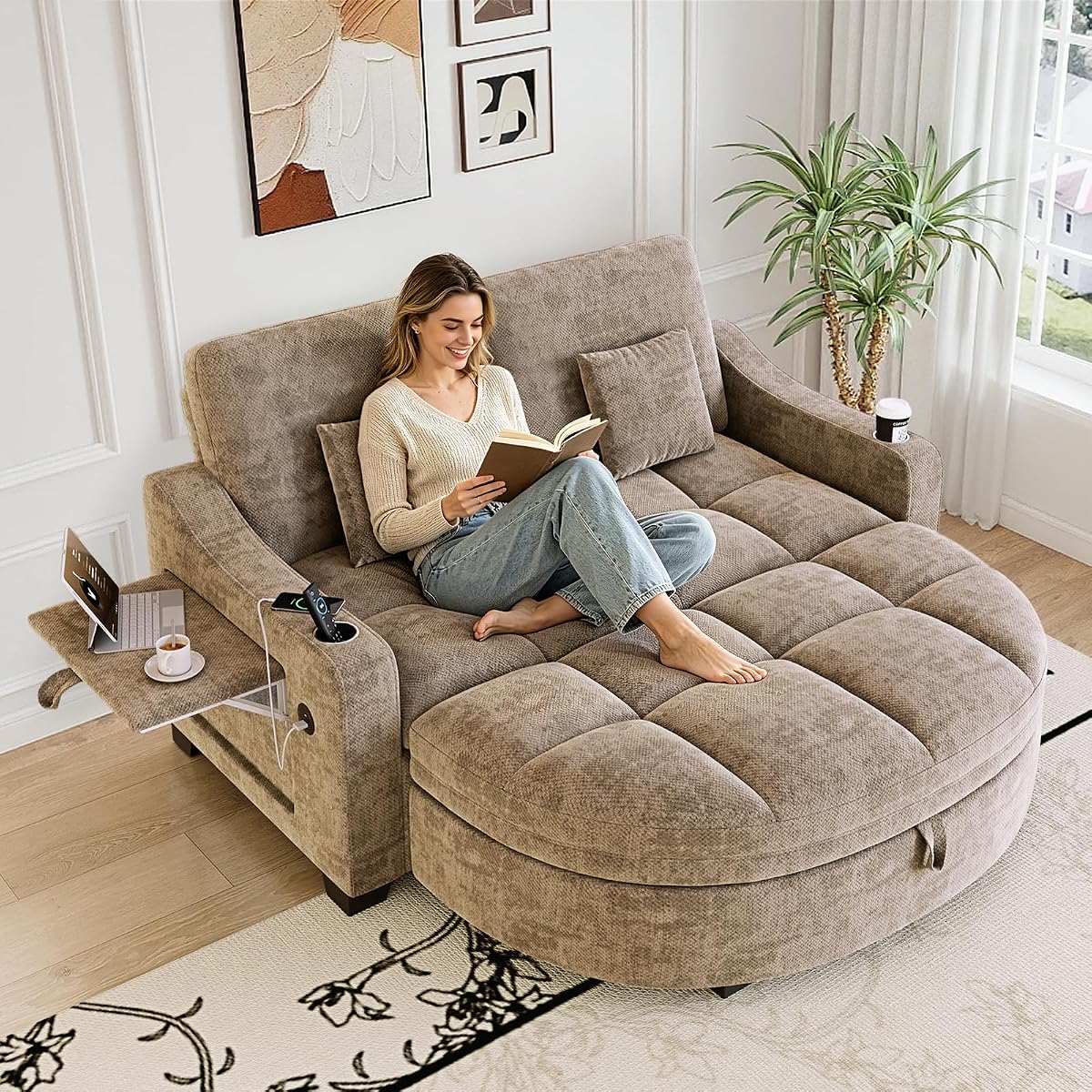 60” Loveseat Chaise Lounge Chair with Ottoman