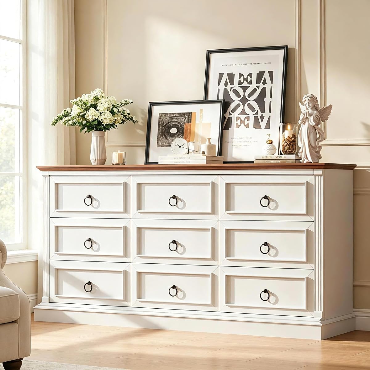 Farmhouse Dresser for Bedroom with 9 Drawers