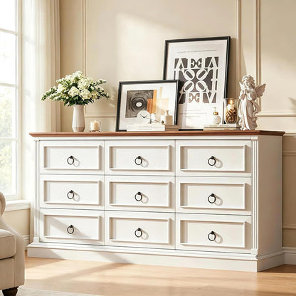 Farmhouse Dresser for Bedroom with 9 Drawers