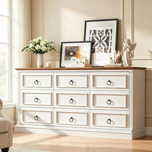 Farmhouse Dresser for Bedroom with 9 Drawers