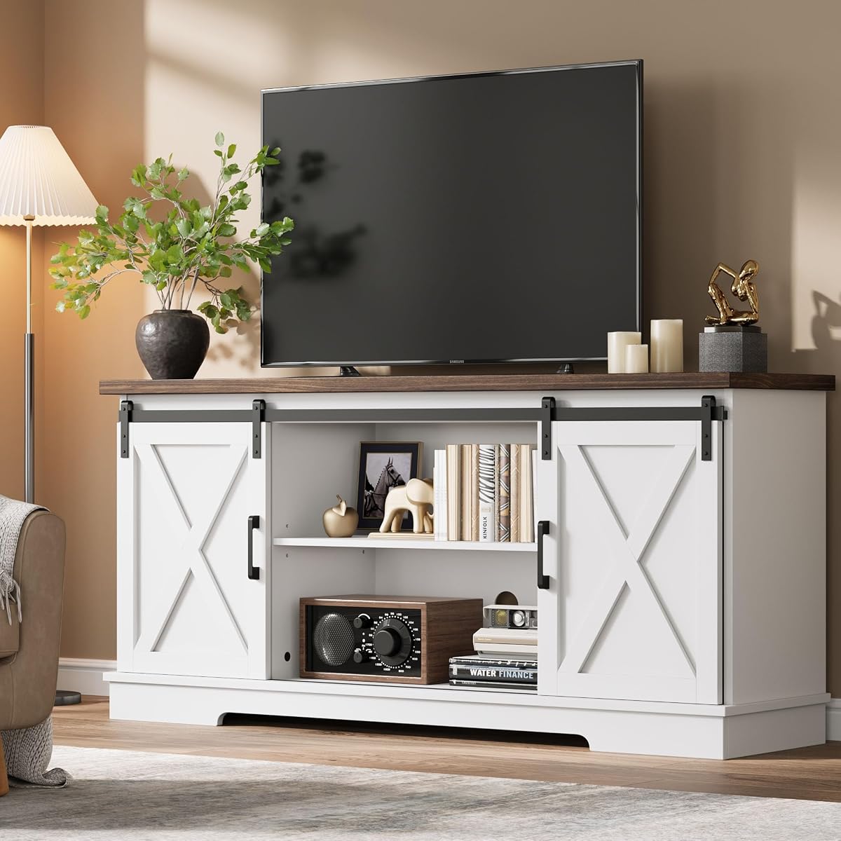 Farmhouse TV Stand and Entertainment Center for TV Up to 65 Inches
