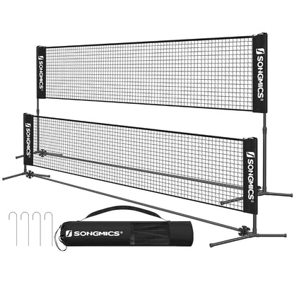 SONGMICS Badminton Net, Height Adjustable Volleyball Net, Pickleball Net for Junior Tennis, Kids, Indoor Outdoor Court, Foldable Nylon Net with Poles 10ft/13ft/16.5ft Wide
