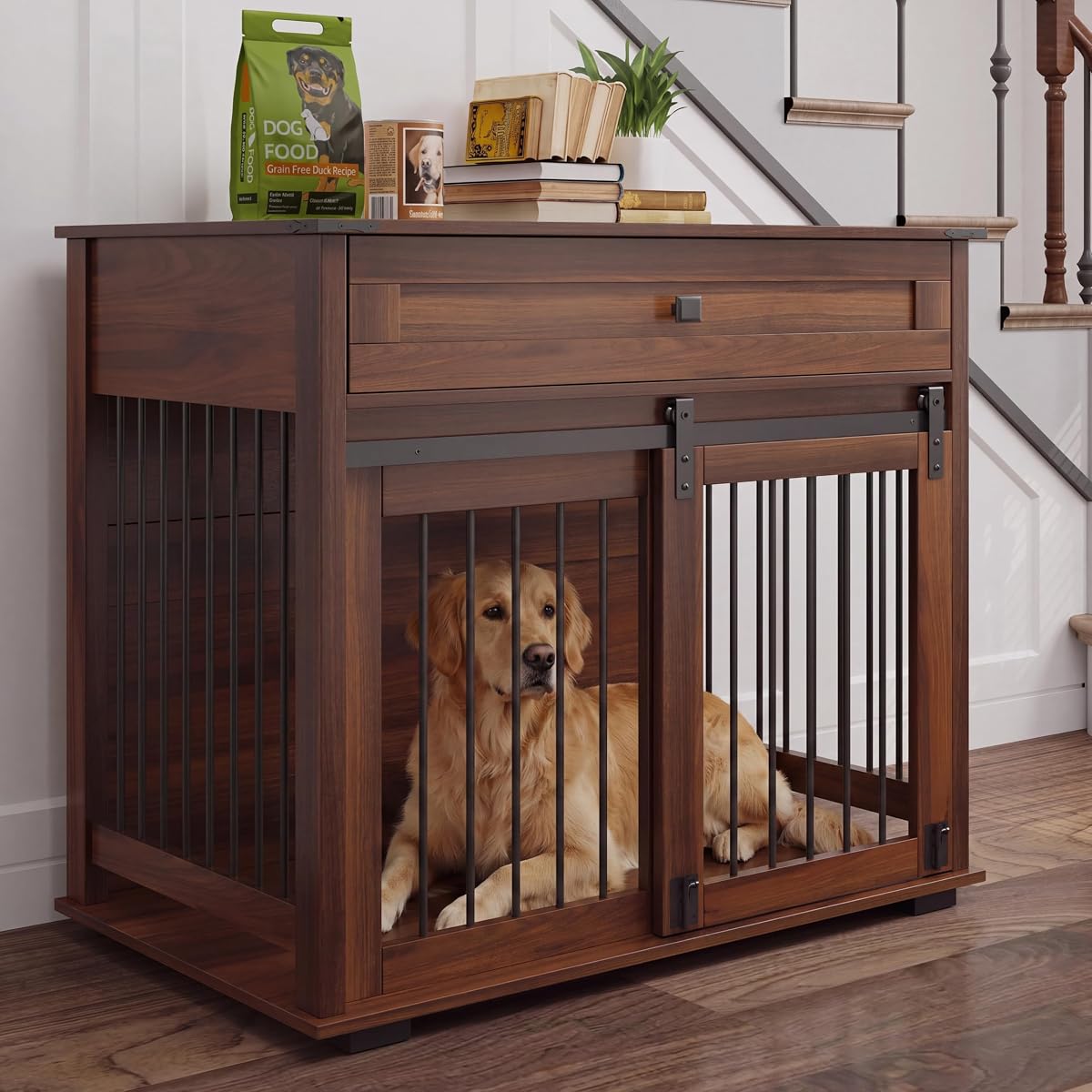 31.5'' Dog Crate Furniture,Dog Kennel for Small/Medium Dogs,Walnut