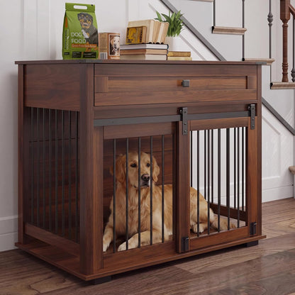 31.5'' Dog Crate Furniture,Dog Kennel for Small/Medium Dogs,Walnut