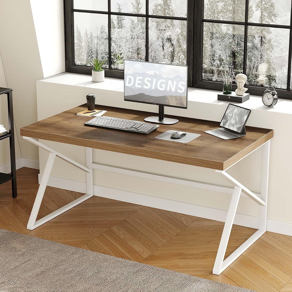 Farmhouse Desk Computer Table, Modern Home Office Desk, Student Desk for Bedroom