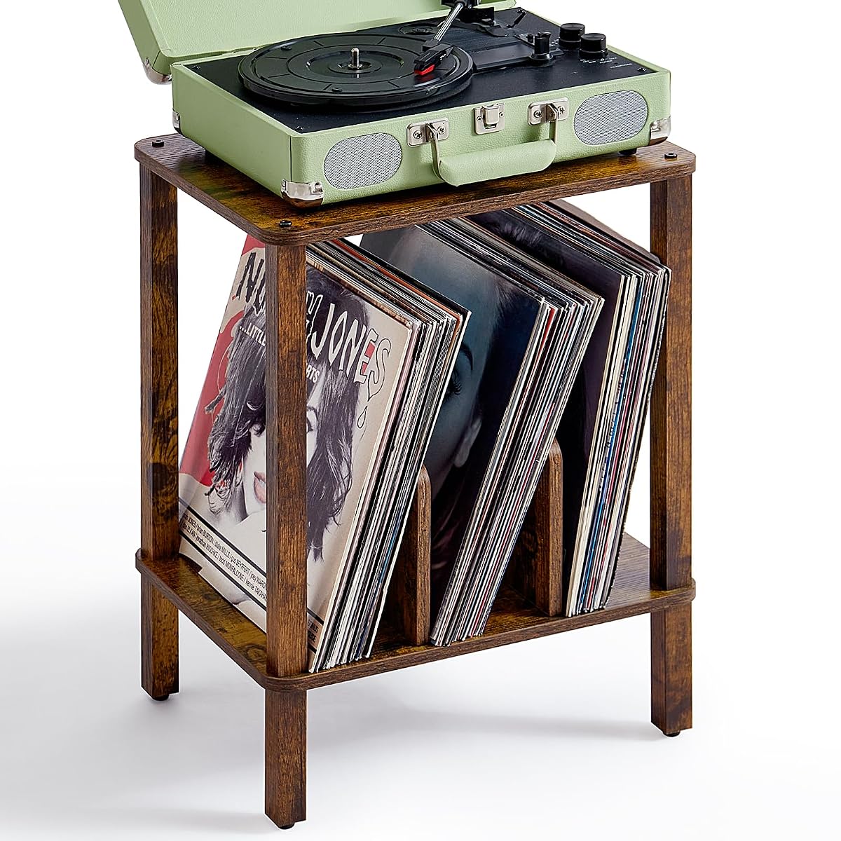 2-Tier Record Player Stand for Vinyl Records Storage End Table