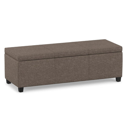 Avalon 48" Wide Linen Look Fabric Storage Ottoman in Fawn Brown