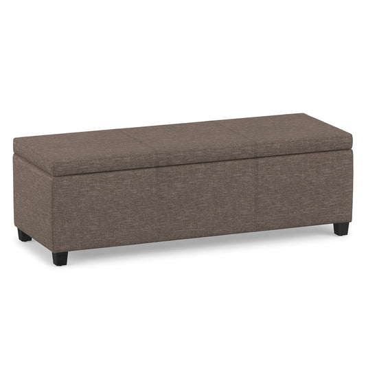 Avalon 48" Wide Linen Look Fabric Storage Ottoman in Fawn Brown