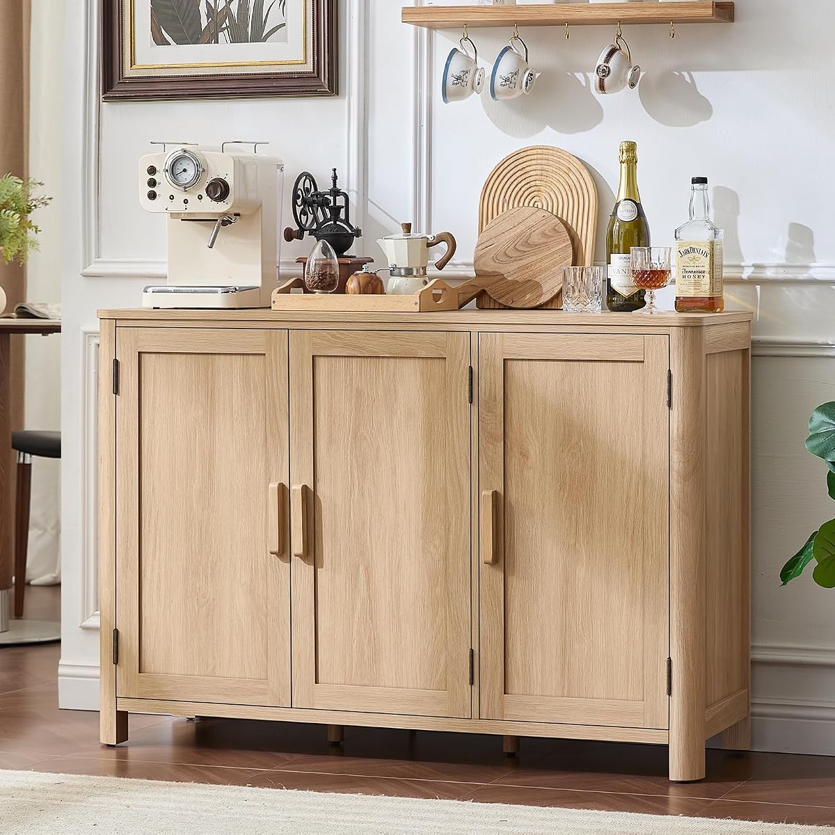 Sideboard Buffet Cabinet with Storage, 46" Arc-Shaped Credenza