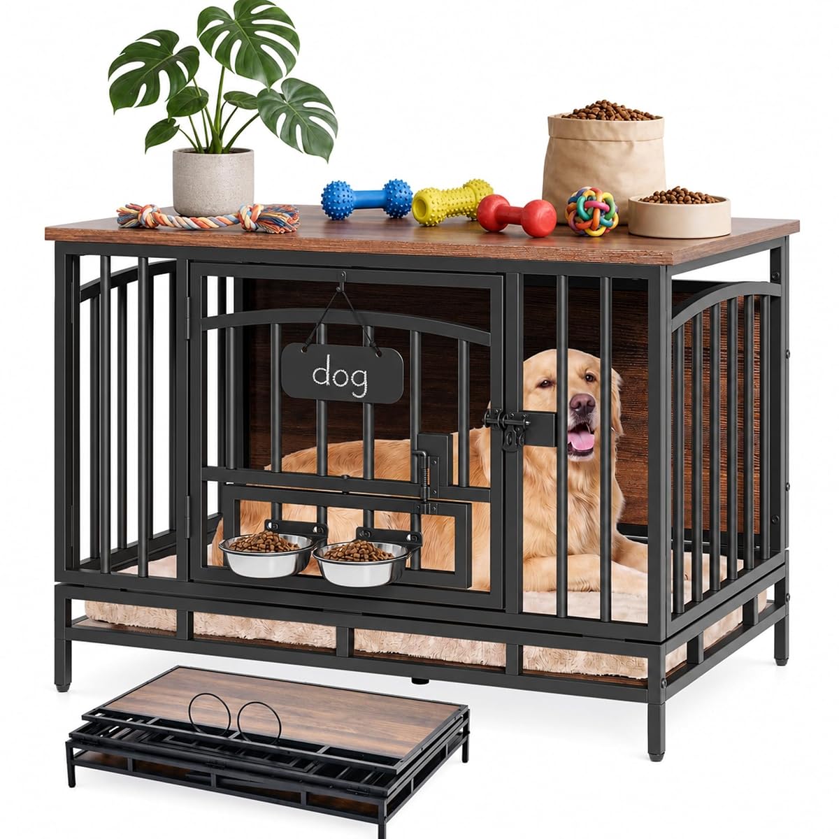 41.3" Heavy Duty Foldable Dog Crate Furniture for Medium Dogs