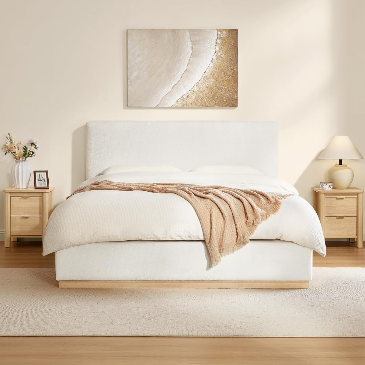 Upholstered Boucle Bed Frame Noise-Free Assembly
