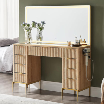 48" Fluted Makeup Vanity Desk with 48" Large Mirror and HD Lights