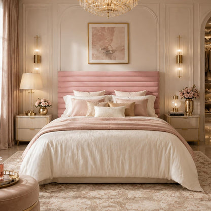 Queen Bed Frame, Velvet Upholstered Bed with Adjustable Headboard