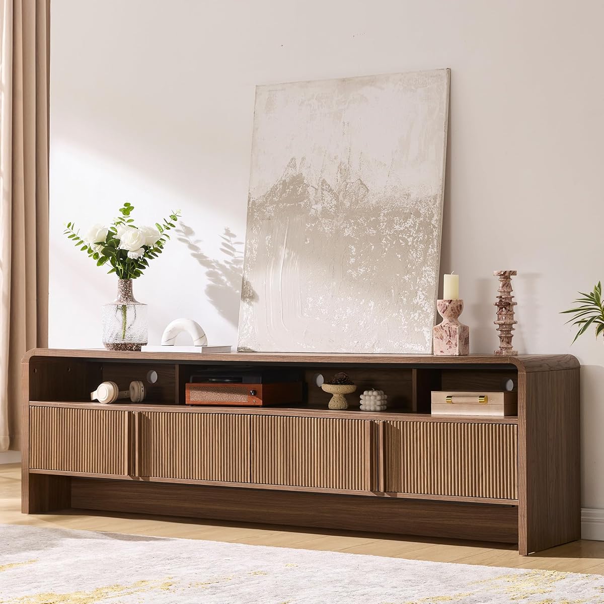 70" Fluted TV Stand with 2 Storage Cabinets for TVs Up to 80"