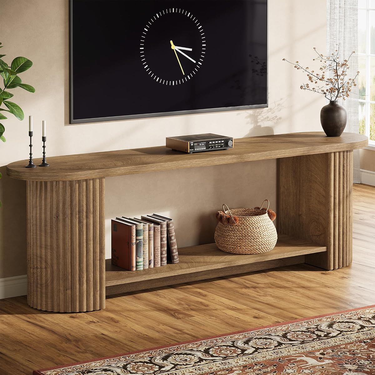 63" Fluted TV Stand for 50/55/65/75-Inch TV, Farmhouse TV Table