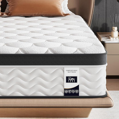 Queen Mattress, 12 Inch, Grey, Hybrid Mattress in a Box