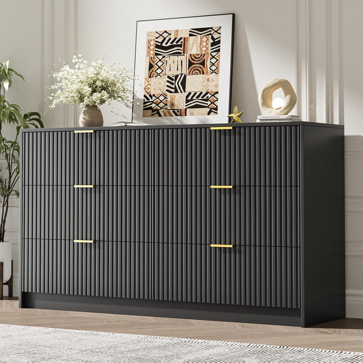 Black 6 Drawer Dresser for Bedroom