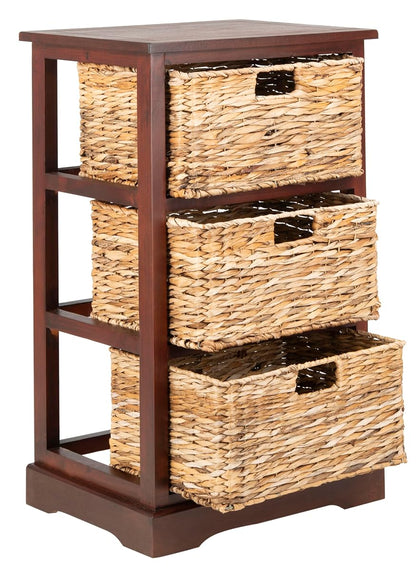 SAFAVIEH Furniture - Halle 3-Basket Side Table - Cherry - Solid Wood - Coastal Basket Storage Design - Ideal for Living Room, Entryway, 17.5"W x 13.5"D x 29.5"H - Fully Assembled (AMH5738C)