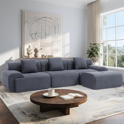 122 Inch Modular Sectional Sofa, Premium Corduroy Cloud Couch with Ottoman, 1200lbs Capacity Heavy Duty Deep Seat Sectional, High-Density Foam (Gray, 3 Seater & 1 Ottoman)