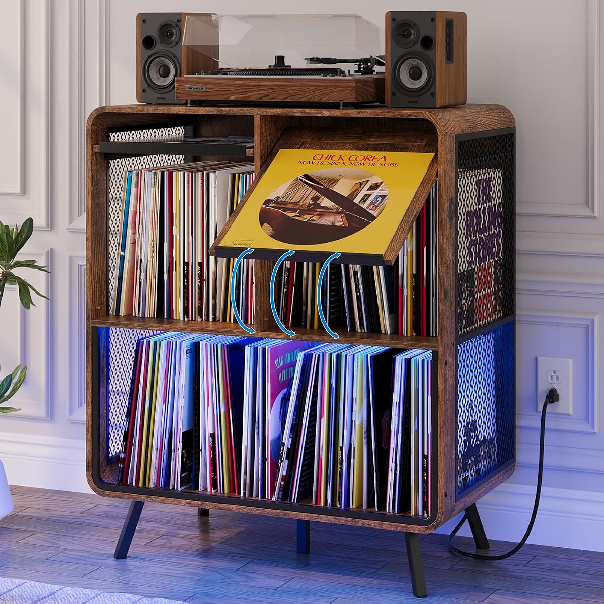 Record Player Stand with Vinyl Record Storage - Record Player Cabinet Table