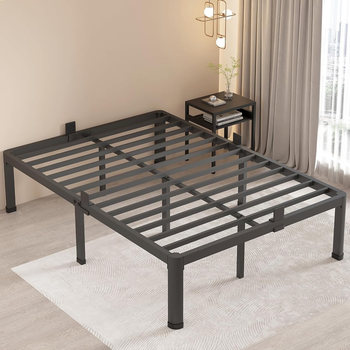 18 Inch Full Size Bed Frame with Round Corner Legs and Mattress Stopper