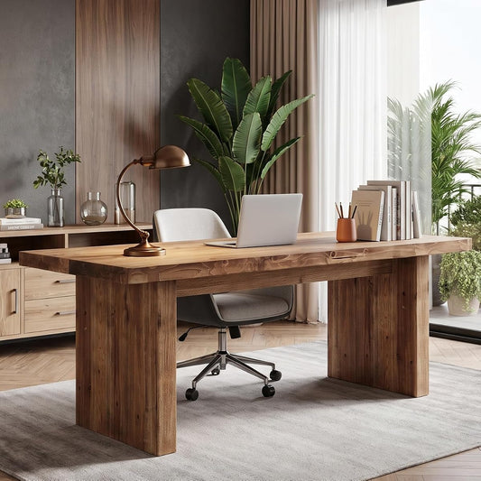 63-Inch Solid Wood Office Desk, Live Edge Wood Desk
