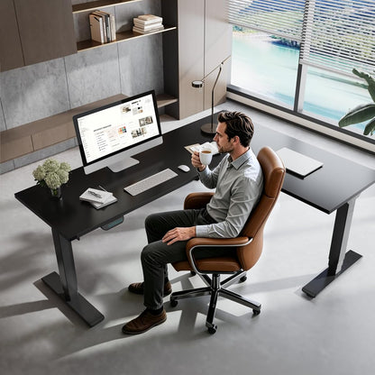 Triple Motor L-Shaped Standing Desk, 330 lbs, 71" x 47", Black