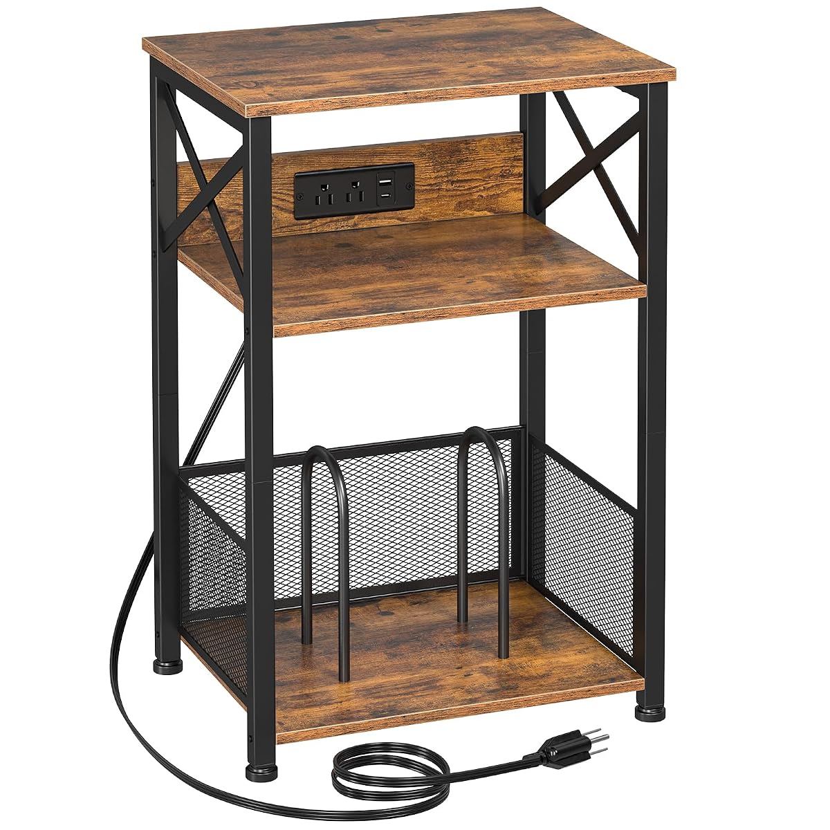 Record Player Stand with Charging Station, Vinyl Record Storage
