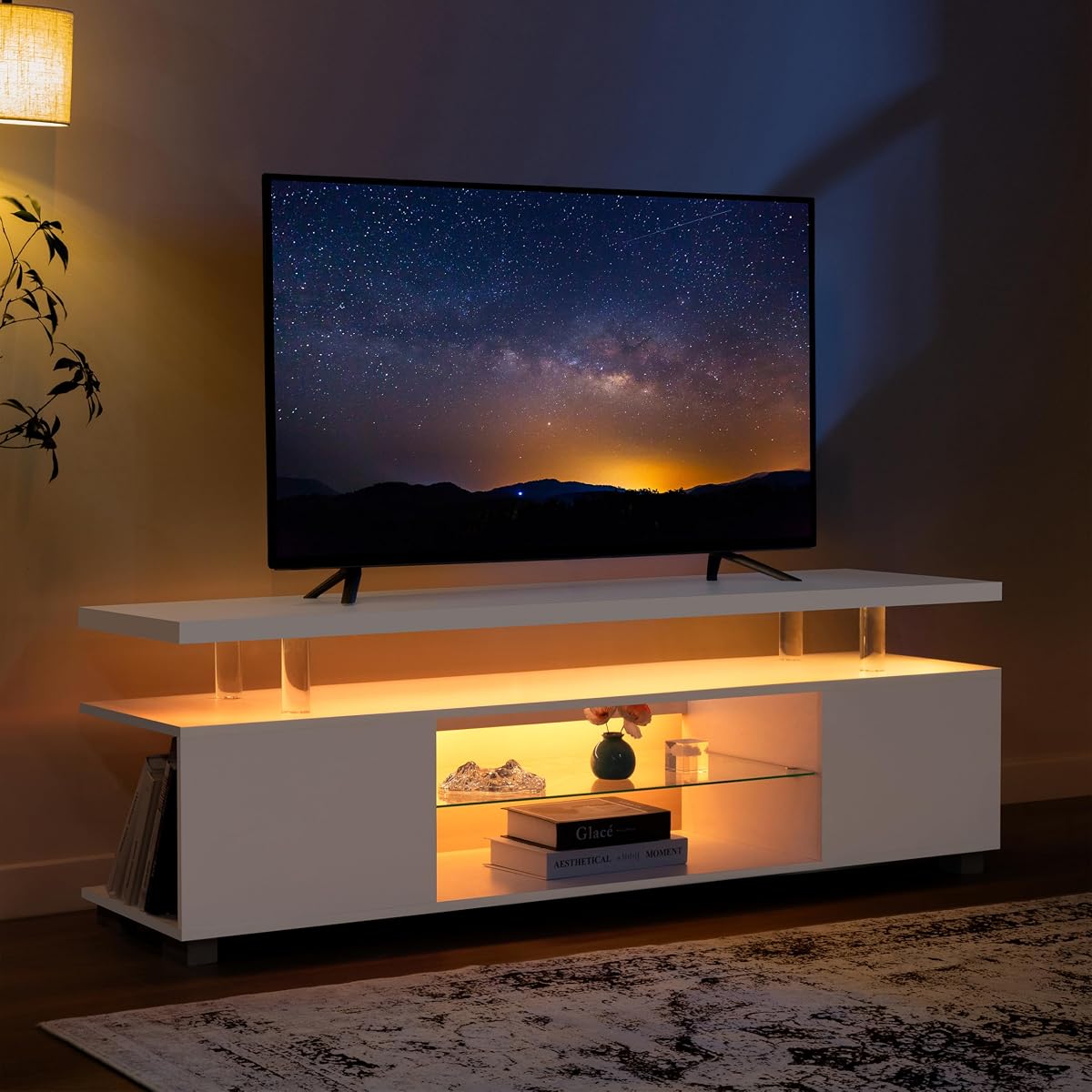White TV Stands for Living Room LED TV Stand Modern TV Stand with Storage for 50/55/60 inche TVs Entertainment Center for Living Room