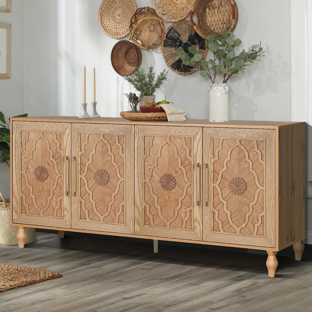 Sideboard Buffet Credenza, Wooden Accent Storage Cabinet Natural
