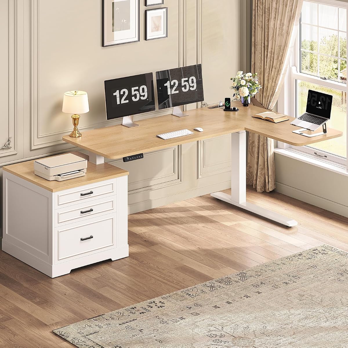 Farmhouse L Shaped Electric Standing Desk