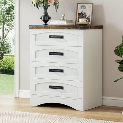 Farmhouse 4 Drawers Dresser for Bedroom, Walnut & White