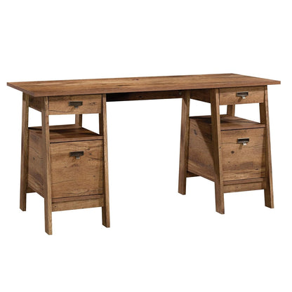 Trestle Executive Desk with Filing, Home Office Desk with Storage, Vintage Oak Finish