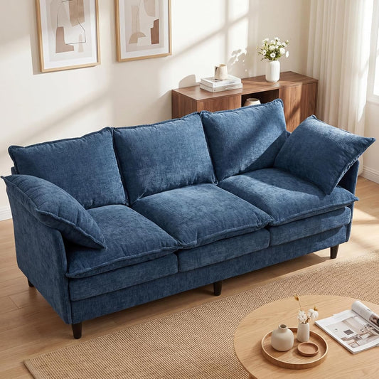 3 Seater Couch Sofa, 69" Small Couch Modern Cozy Comfy Cloud Chenille Sofa 23" Deep 1 Box & 2 Pillows & Washable Cover Couches for Living Room Bedroom Apartment Office 69-Blue
