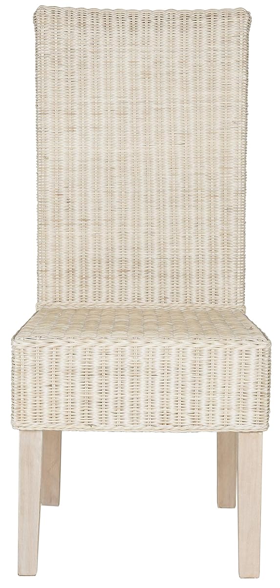SAFAVIEH Furniture - Arjun Wicker Dining Chair Set of 2 - White Washed - Rattan - Coastal Woven Design - Ideal for Dining Room, Kitchen, 17.7" Seat Height (SEA8013D-SET2)