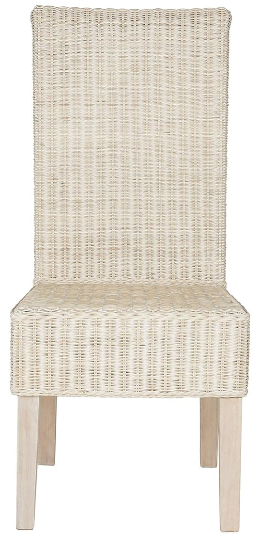 SAFAVIEH Furniture - Arjun Wicker Dining Chair Set of 2 - White Washed - Rattan - Coastal Woven Design - Ideal for Dining Room, Kitchen, 17.7" Seat Height (SEA8013D-SET2)
