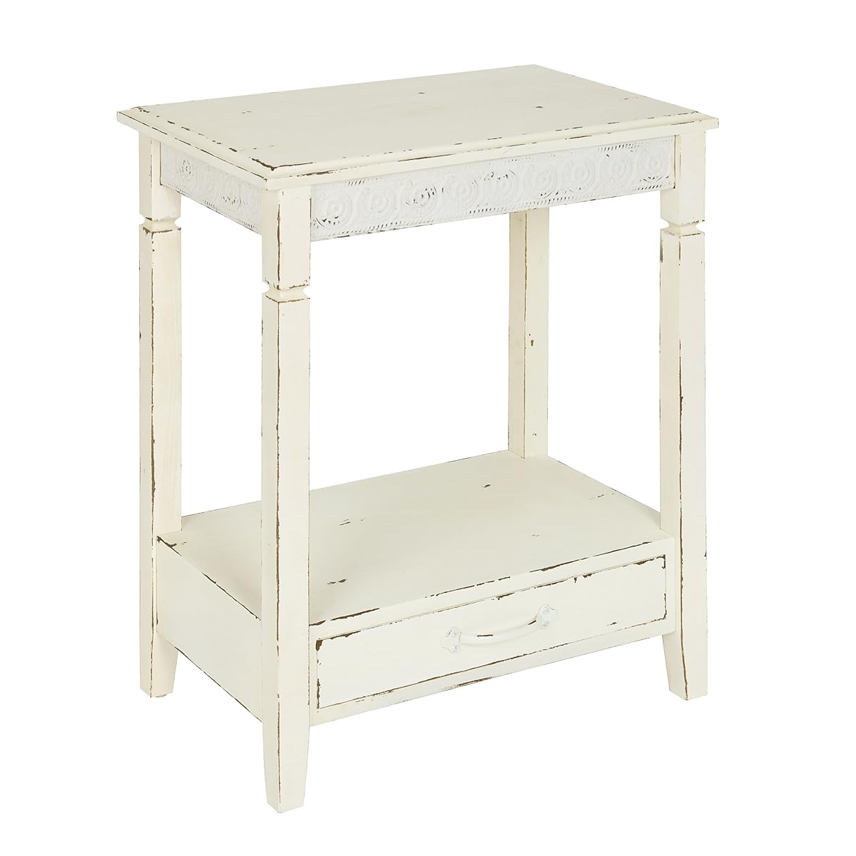 Idabelle Wood Side Table with Drawer, Cream