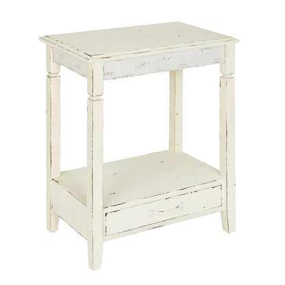 Idabelle Wood Side Table with Drawer, Cream