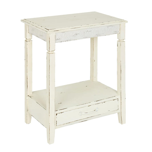 Idabelle Wood Side Table with Drawer, Cream