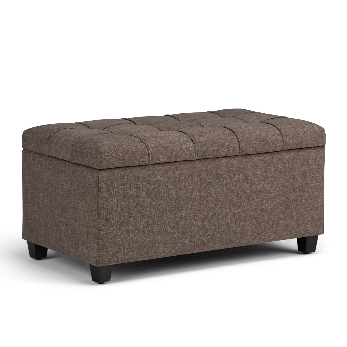 Sienna Storage Ottoman Bench - 33 inch Wide Upholstered Linen Look Fabric Rectangle Storage Ottoman Bench in Tanners Brown, Transitional Tufted Ottoman for Living Room with Lift Top