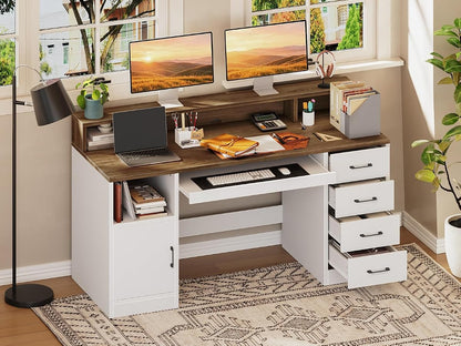55" Office Desk with Drawers, Farmhouse Executive Desk with Drawers