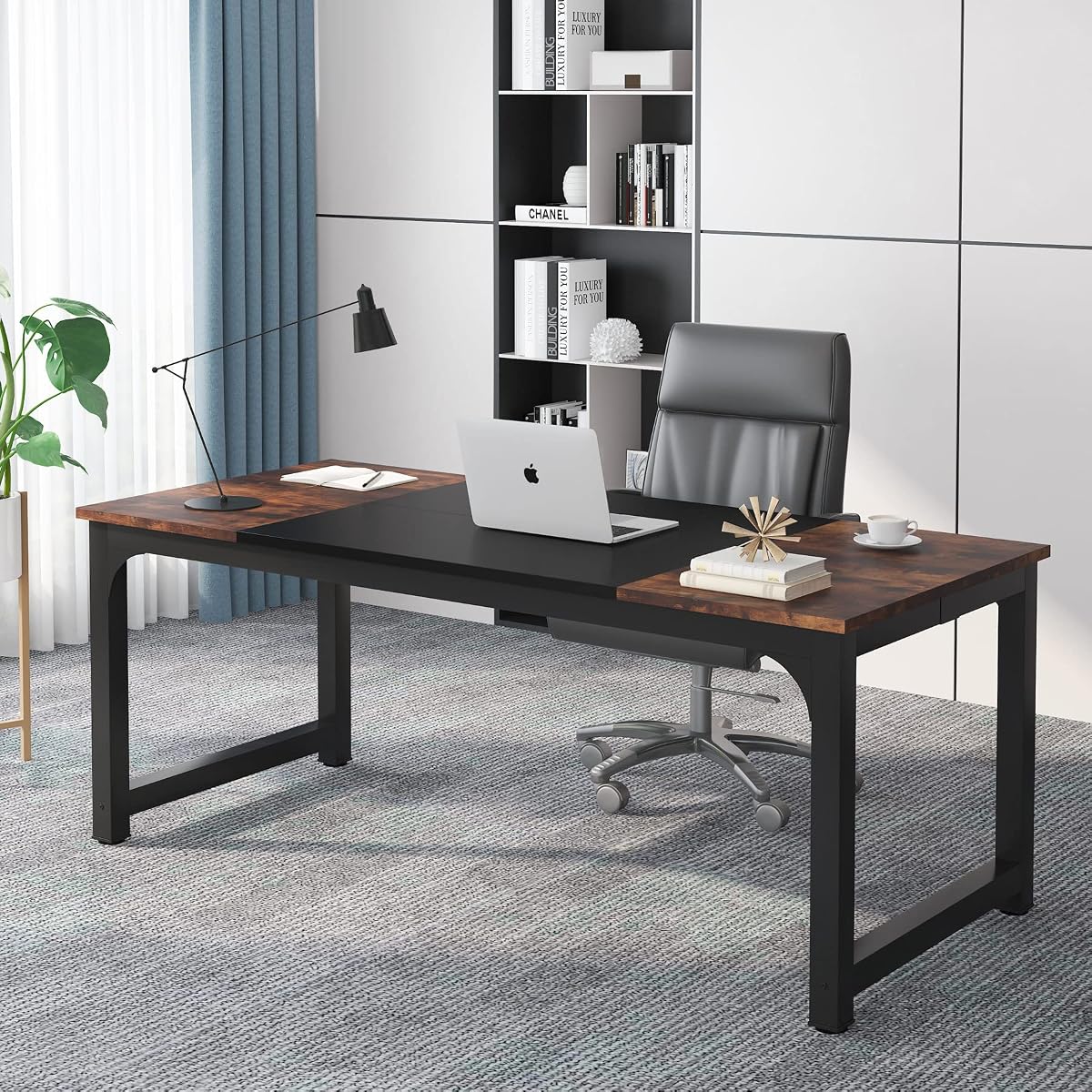 70.8”Executive Desk, Large Office Computer Desk with Thicken Frame