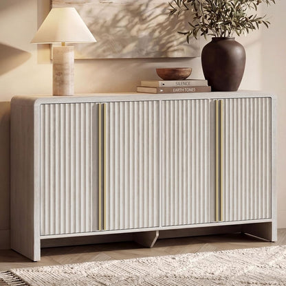59" Fluted Sideboard Buffet Cabinet with Storage, White Alder