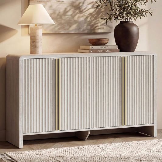 59" Fluted Sideboard Buffet Cabinet with Storage, White Alder